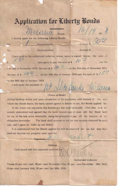 John Kohut - 1918 Liberty Bond signed by W. O. Newton