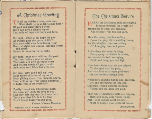 1927 Hamilton Chapel, Milam, Texas School Christmas Booklet