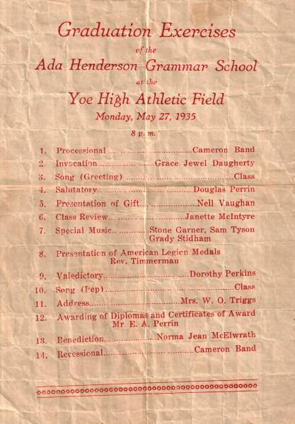 Ada Hendeson Grammar School, Graduation 1935, Cameron, TX