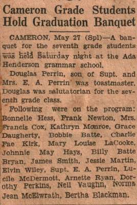 1935 Ada Hnederson Graduation Banquet, Cameron, TX
