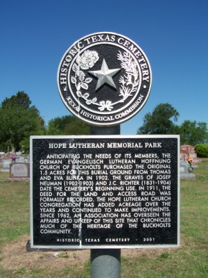 Hope Lutheran Memorial Park Histrocial Marker, Buckholts, Milam, TX