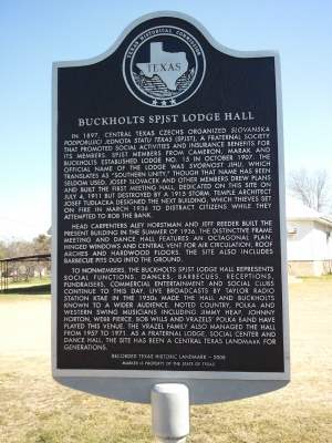 S.P.J.S.T. Hall - Buckholts, Texas THC Historical Marker