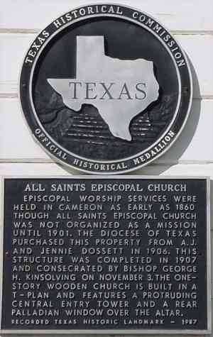 All Saints Episcopal Church Historical Marker, Cameron, TX