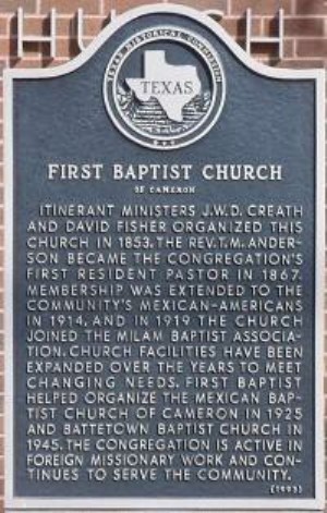 First Baptist Church Historical Marker, Cameron, Milam, TX