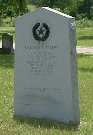 Massillon Farley Historical Marker, Cameron Oak Hill Cemetery, Cameron, TX