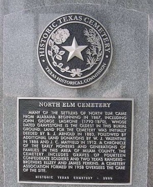 North Elm Cemetery Historical Marker, Cameron, Milam, TX