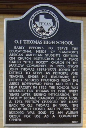 O. J. Thomas High School Historical Marker, Cameron, Milam, TX