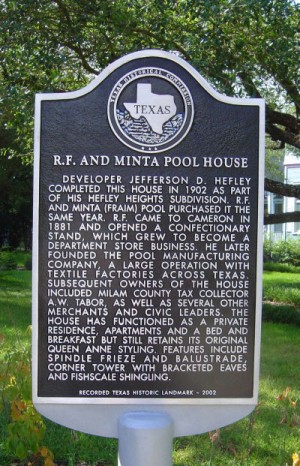 R.F. & Minta Poole HouseHistorical Marker, Cameron, Milam, TX