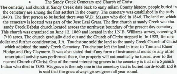 Sandy Creek Cemetery, Milam County, TX