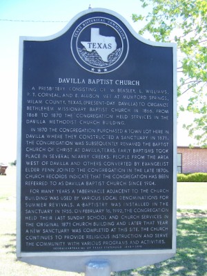 Davilla Baptist Church Historical Marker - Davilla, Milam, TX