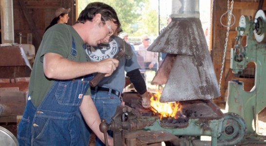 Abram Doss, Balcones Force Blacksmith group at Rockdale, TX blacksmith shop