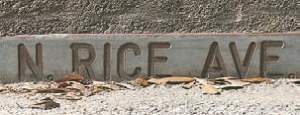 N. Rice Street curb-level street sign