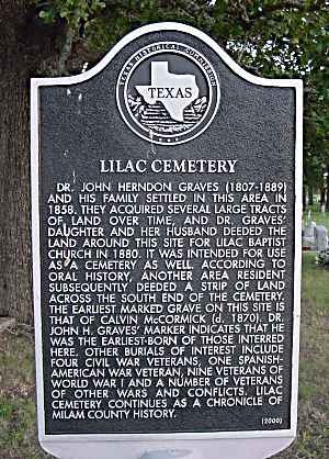 Lilac Cemetery Historical Marker, Milam County, TX