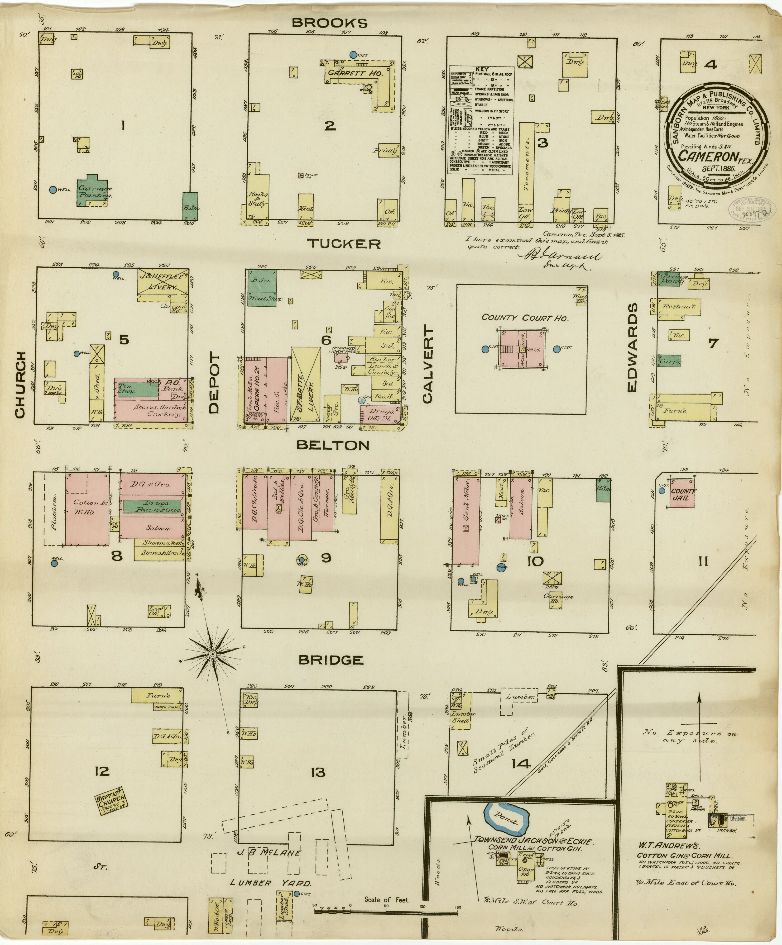 Cameron, TX 1885 Map - large
