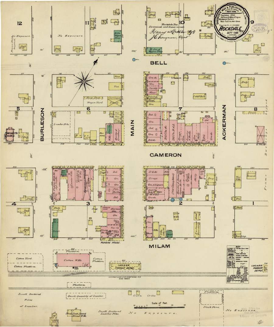 Street Map of Rockdale, TX 1885