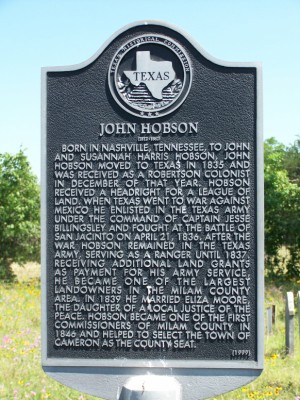 John Hobson Historical Marker- Hobson Cemetery, Milam County TX