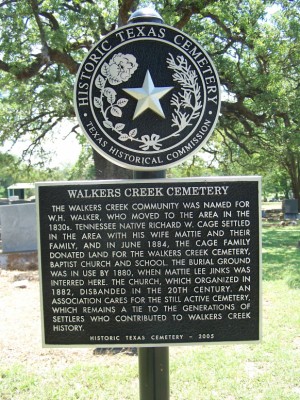 Walkers Creek Cemetery Historical Marker, Milam County TX