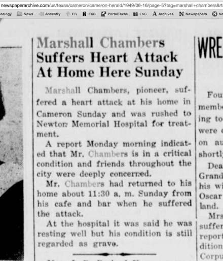 Marshall Chambers heart attack