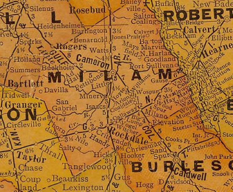 Milam County, TX map - 1920