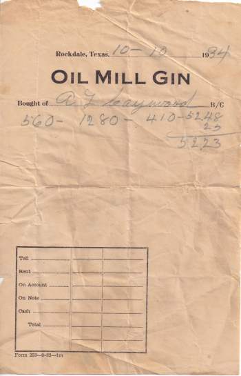 Oil Mill Gin - Rockdale, TX  receipt