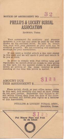 Phillips & Luckey Burial Association - 1941 dues