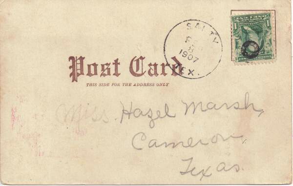 Salty, TX postmarked 1907 postcard