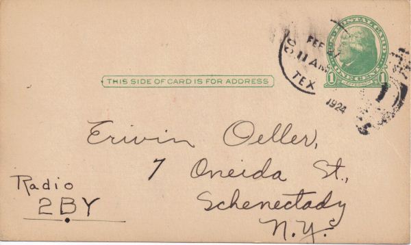 1924 QSL postcard - Rockdale, TX