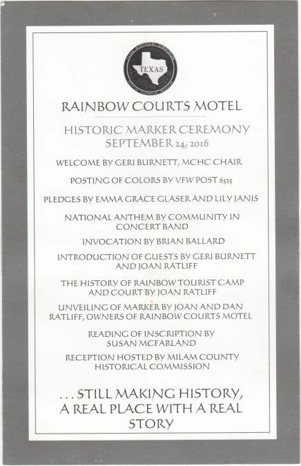 Rainbow Courts Motel - Rockdale, TX Historical Marker Program