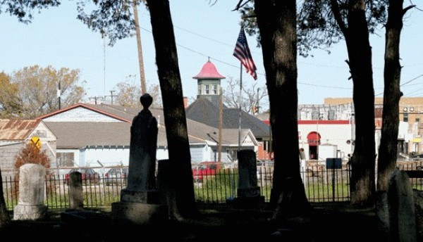 Rockdale, TX - Old City Cemetery and cupola of I&GN Depot 