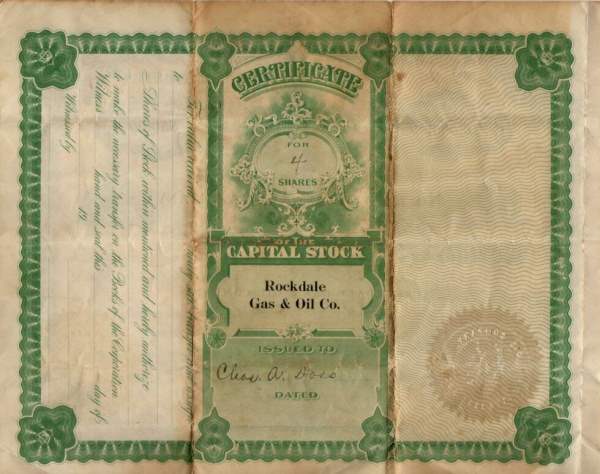 Rockdale Gas  Oil Company stock certificate