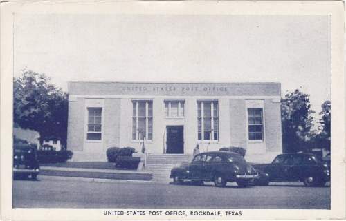 Rockdale Post Office on Stricker's Variety Store postcard