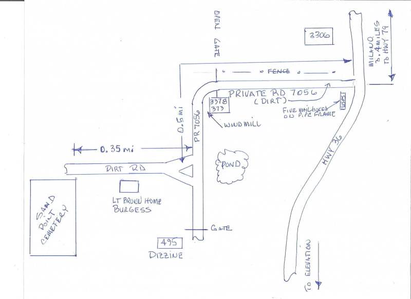 Driving directions to Sand P:oint Cemetery- Milam County, TX