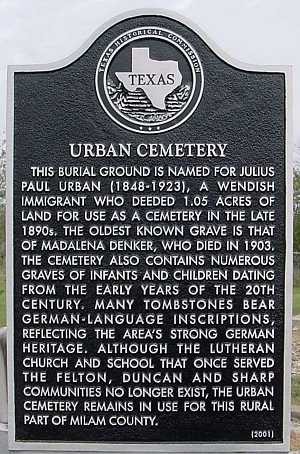 Urban Cemetery Historical Marker, Sharp, Milam, TX