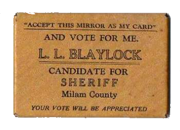 Sheriff L. L. Blaylock pocket mirror - campaign card