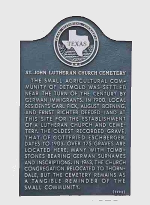 St John Lutheran Church Cemetery Historical Marker, Thorndale, Milam, TX 