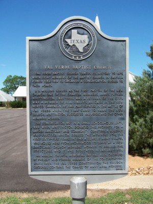 Val Verde Baptist Church Historical Marker, Val Verde, Milam, TX