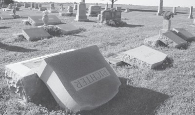 Vandalism at St Johns Lutheran Cemetery, Thorndale, TX